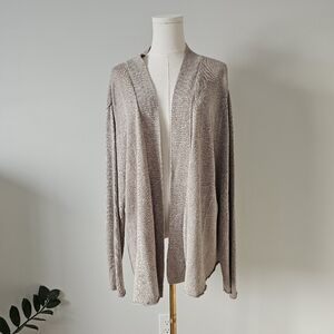Eileen Fisher 3x Linen Cotton Blend Taupe Open-Front Cardigan
